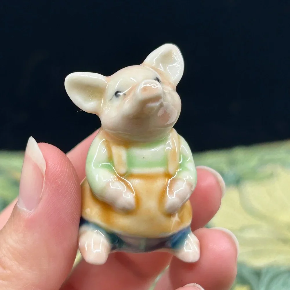 Vintage Pig Miniature Figurine Porcelain Dressed Pig Whimsical Storybook Trinket